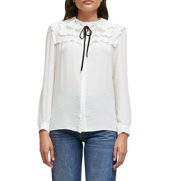 Maje Ruffled Crepe Long Sleeve Blouse White Size 1